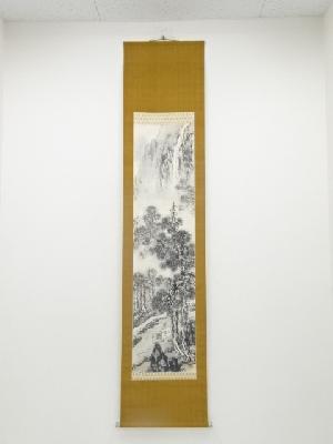 泥谷文景筆　煎茶図　肉筆紙本掛軸（保護箱）